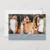 Dusty Blue QR Code Save the Date 3 Foto Elegant (Voorkant)