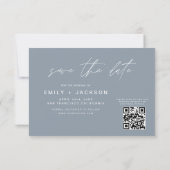 Dusty Blue QR Code Save the Date Modern 3 Foto (Achterkant)