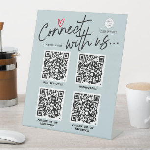 Dusty Blue QR code social media Moderne script log Reclamebord Met Voetstuk