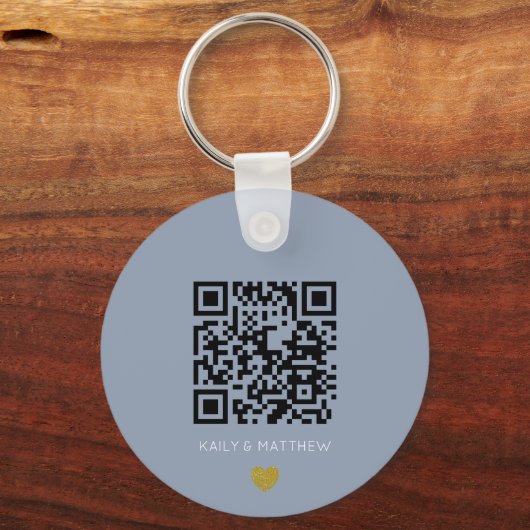 Dusty blue QR Code Wedding Save the date Sleutelha Sleutelhanger (Voorkant)