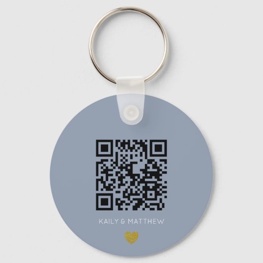 Dusty blue QR Code Wedding Save the date Sleutelha Sleutelhanger (Achterkant)