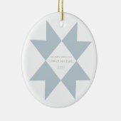 Dusty Blue Quilt Star Mijn Eerste Kerstmis Keramisch Ornament (Rechts)
