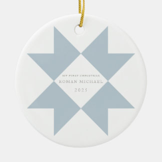 Dusty Blue Quilt Star Mijn Eerste Kerstmis Keramisch Ornament