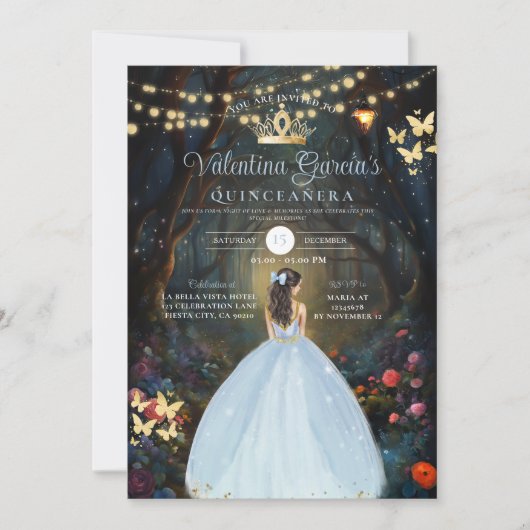 Dusty Blue Quinceañera 15 Anos Fores Bloemen Goud Kaart (Voorkant)