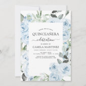 Dusty Blue Quinceañera Floral Invitation (Devant)