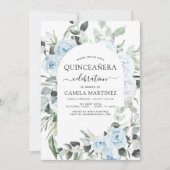 Dusty Blue Quinceañera Floral Invitation (Devant)