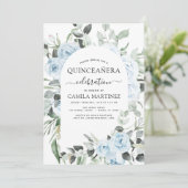 Dusty Blue Quinceañera Floral Invitation (Debout devant)