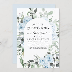Dusty Blue Quinceañera Floral Invitation