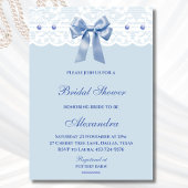 Dusty Blue Regency Bow Pearl Lace Vrijgezellenfees Kaart
