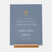 Dusty Blue Religieux Garçon Première Communion Bie (Recto)