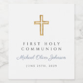 Dusty Blue Religious Boy First Communion Wijn Etiket (Enkel label)