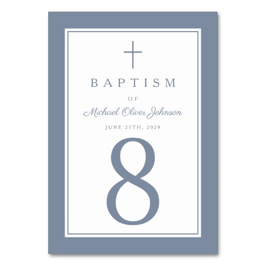 Dusty Blue Religious Cross Boy Baptism Kaart (Voorkant)