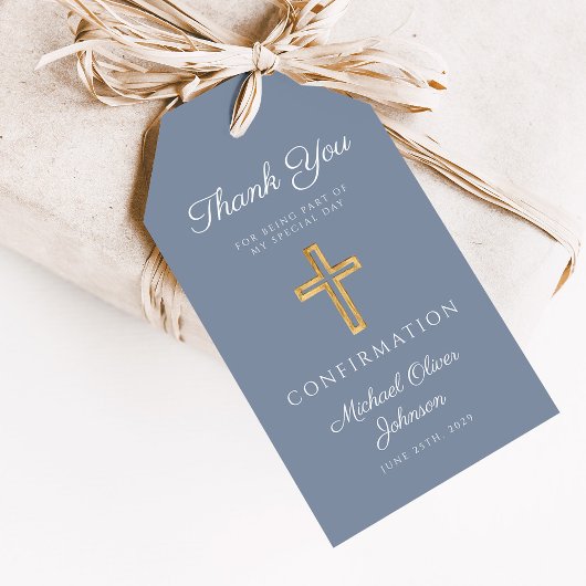 Dusty Blue Religious Cross Boy Confirmation Cadeaulabel