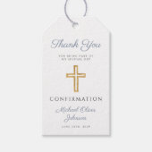 Dusty Blue Religious Cross Boy Confirmation Cadeaulabel (Voorkant)