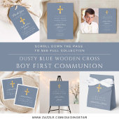 Dusty Blue Religious Cross Boy First Community Bedankdoosjes