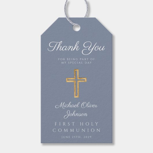 Dusty Blue Religious Cross Boy First Community Cadeaulabel