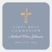 Dusty Blue Religious Cross Boy First Community Vierkante Sticker (Voorkant)