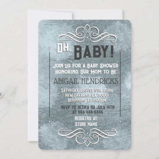 Dusty Blue Retro Art Deco Style Baby shower Kaart (Voorkant)