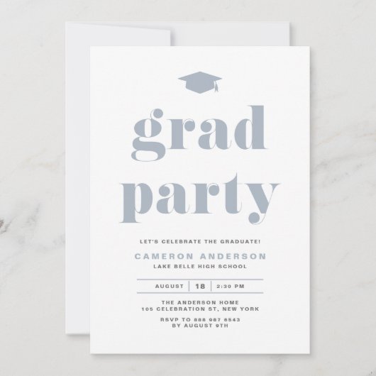 Dusty Blue Retro Bold Typography Afstudeerfeest Kaart (Voorkant)