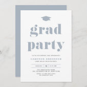Dusty Blue Retro Bold Typography Afstudeerfeest Kaart (Voorkant / Achterkant)
