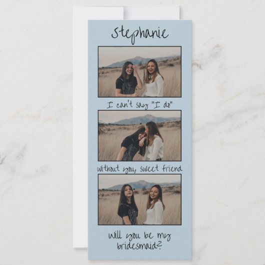 Dusty Blue Retro Fotostrip Bruidsmeisje voorstel Save The Date (Voorkant)