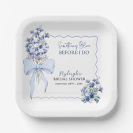 Dusty Blue Ribbon Bow Calla Lily Vrijgezellenfeest Papieren Bordje