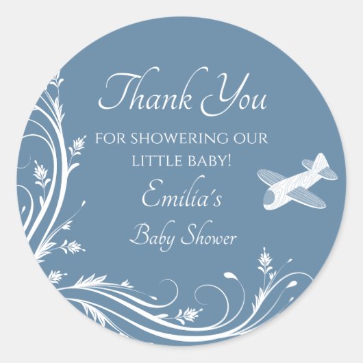 Dusty Blue Rocking Horse Baby shower Bedankt Ronde Sticker (Voorkant)