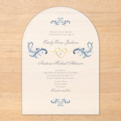 Dusty Blue Rococo Classic Wedding Acryl Uitnodigingen (Voorkant)