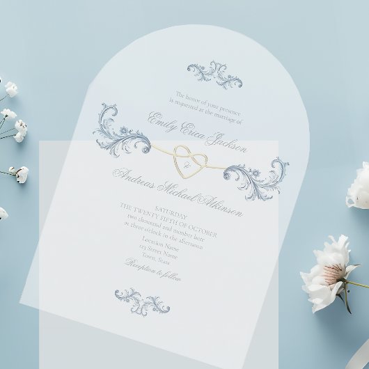 Dusty Blue Rococo Classic Wedding Acryl Uitnodigingen
