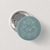 Dusty Blue Rococo Crest Monogram Ronde Button 3,2 Cm (Voorkant /achterkant)