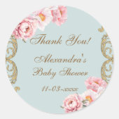 Dusty Blue Rococo Floral Baby shower Bedankt Ronde Sticker (Voorkant)
