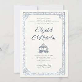 Dusty Blue Rococo Garden Wedding Invitation Kaart
