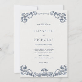 Dusty Blue Rococo Revival Wedding Invitation Kaart