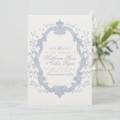 Dusty Blue Rococo Save The Date Card Kaart (Staand voorkant)