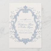 Dusty Blue Rococo Save The Date Card Kaart (Voorkant)