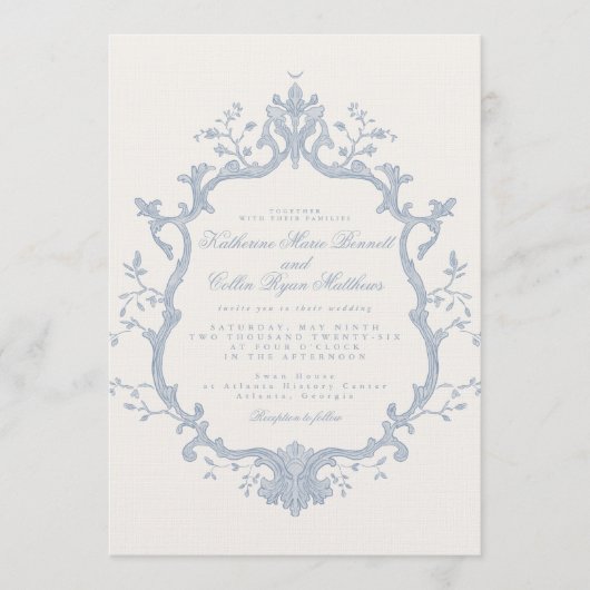 Dusty Blue Rococo Wedding Invitation (Devant)