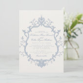 Dusty Blue Rococo Wedding Invitation Kaart (Staand voorkant)