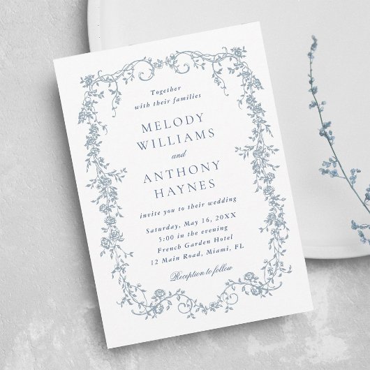 Dusty Blue Romantic French Floral Wedding  Kaart