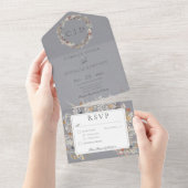 Dusty Blue  Romantic Wildflower Dinner All In One Uitnodiging (Afscheurbaar)