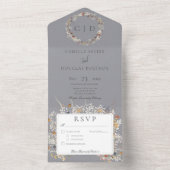 Dusty Blue  Romantic Wildflower Dinner All In One Uitnodiging (Binnen)