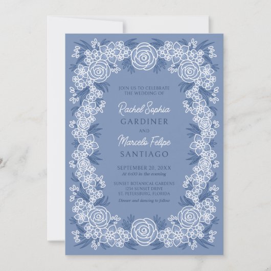 Dusty Blue Romantische bruiloft Kaart (Voorkant)