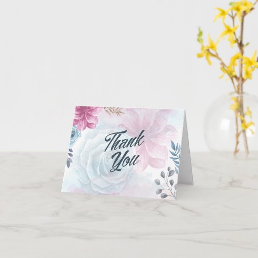 Dusty Blue Roos en Pink Floral Dank u Kaart (Gele Bloem)