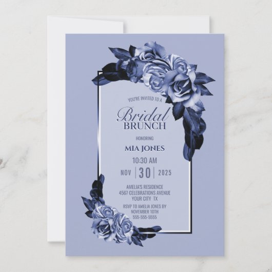 Dusty Blue Roos Floral Bridal Brunch Kaart (Voorkant)