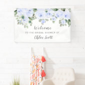 Dusty Blue Roos Floral Vrijgezellenfeest Welcome Spandoek (Insitu)