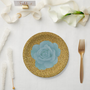 Dusty Blue Roos Gold Glitter Vrijgezellenfeest Wed Papieren Bordje
