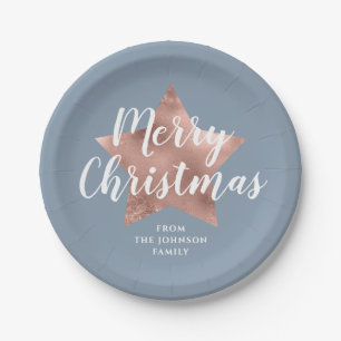 Dusty Blue Roos Gold Star Merry Christmas Papieren Bordje