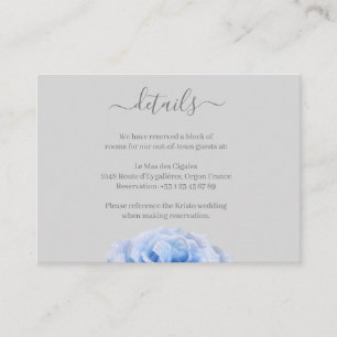Dusty Blue Roos Grey Floral Wedding Hotel Details Informatiekaartje