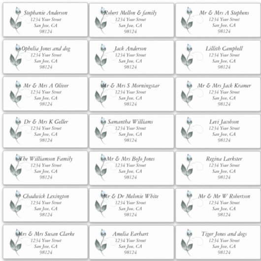 Dusty Blue Roos Guest Name Adresetiketten Sticker (Voorkant)