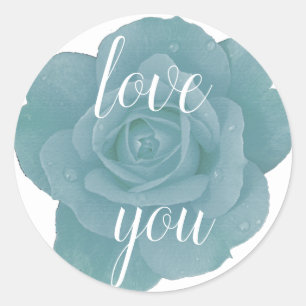 Dusty Blue Roos Love You Floral Wedding Custom Ronde Sticker