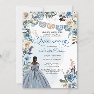 Dusty Blue Roos Rustic Country Quinceañera Kaart